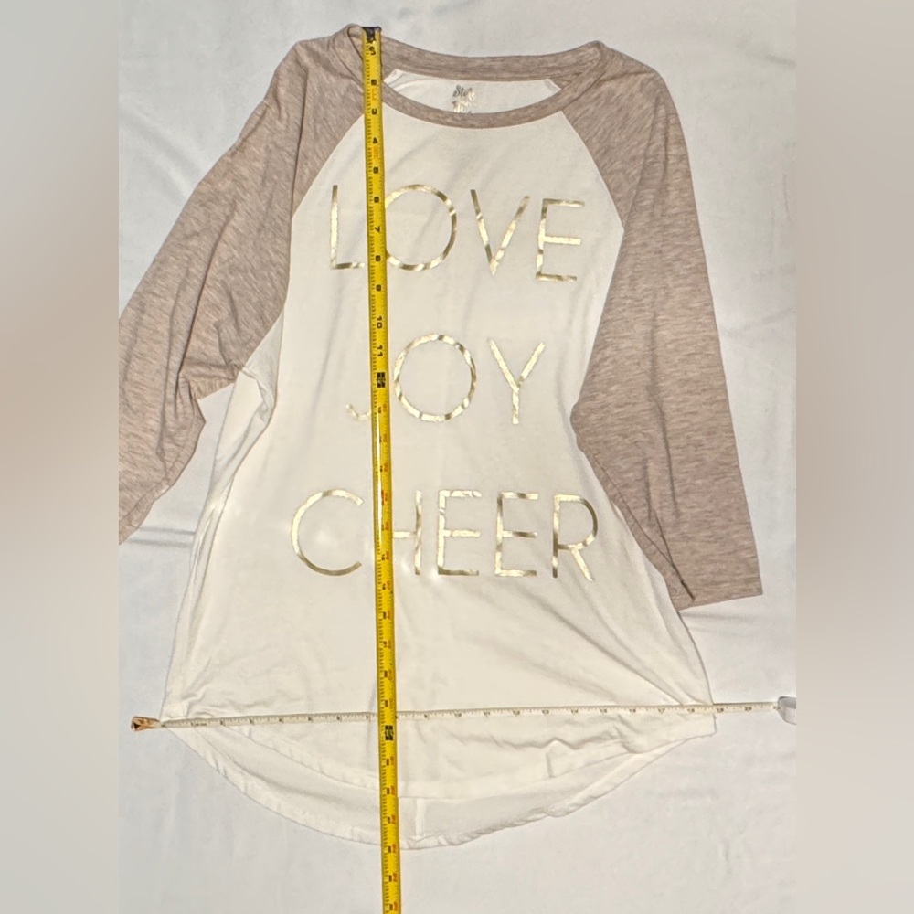 (S) STATE OF MINE "LOVE JOY CHEER" Raglan 3/4 sleeve T-Shirt - Picture 2 of 5